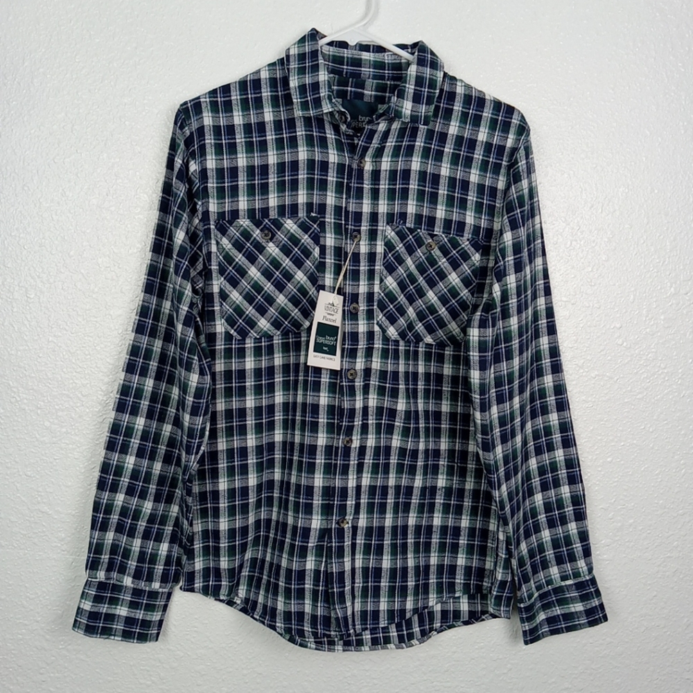 Original Bruno Supersoft Flannel Shirt Blue Green Plaid Long Sleeve Men's Small